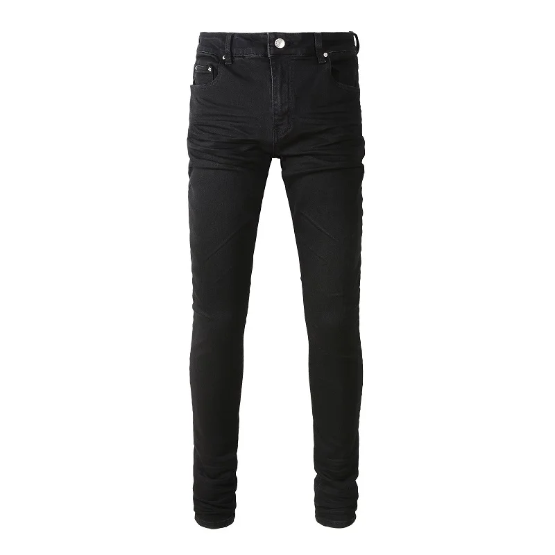 

A8800 2024 high quality jeans hipster fashion Slim grinding bone jeans high street retro black jeans small foot trousers trous