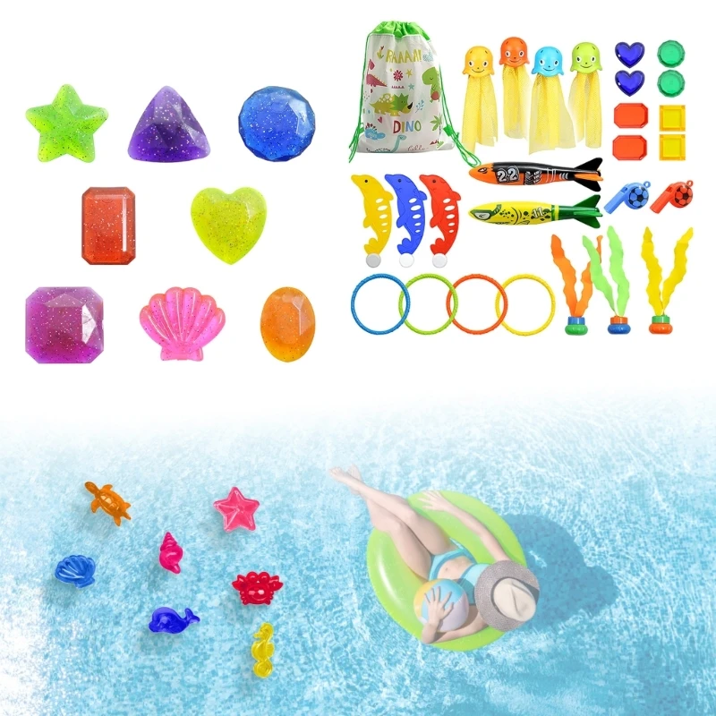 Children Water Toy with Storage Bag Ocean Treasures Diving Training Toy for Kids Diving Sticks Rings Torpedoes