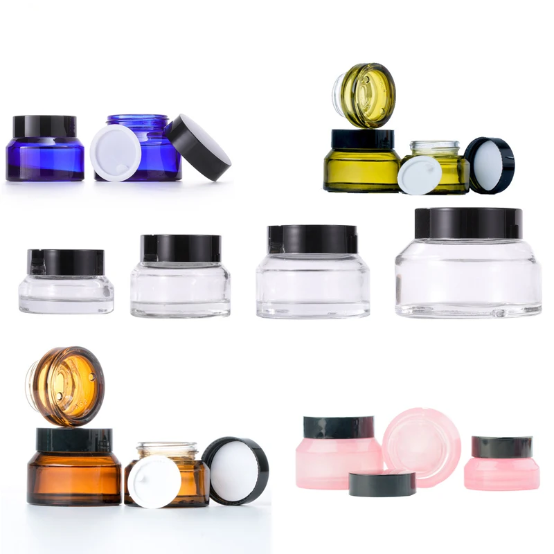 

5Pcs 15g-50g Empty Glass Cosmetic Jars Vials Travel Make up Pots Sample Bottle Containers For Lip Balm Lotions Creams Body Scrub