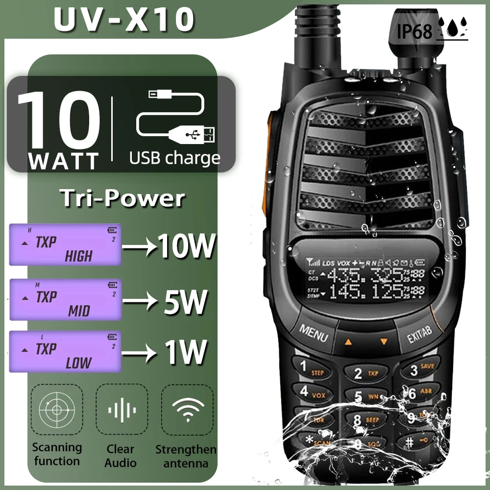 Новый 10 Вт UV-X10 высокое Мощность иди и болтай Walkie Talkie “иди двойной PTT