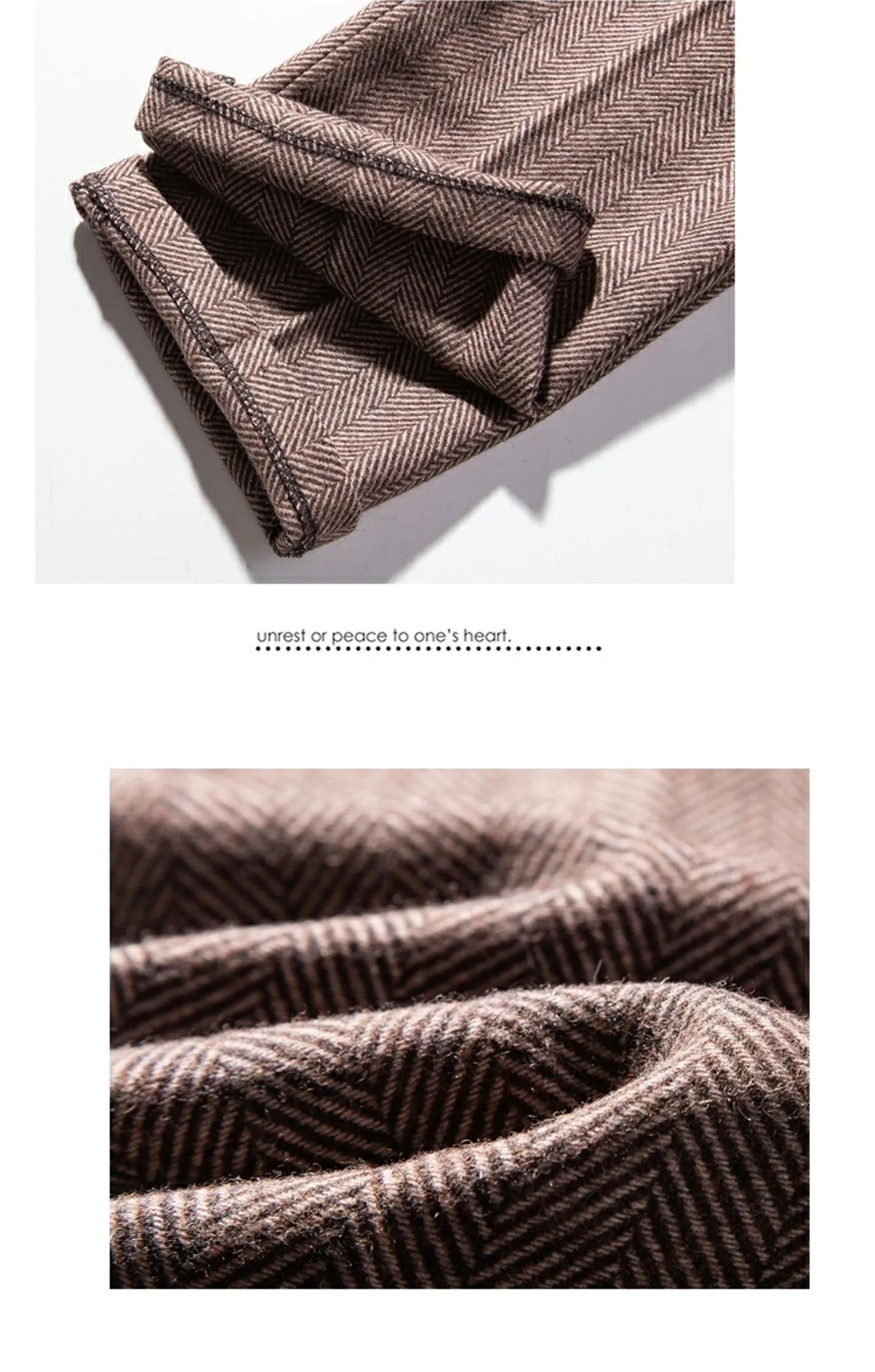 Herrenhose aus Wolle für Herbst und Winter, großes Fischgrätenmuster, britische Retro-amerikanische Freizeithose aus Haremwolle mit geradem Bein – Detail 17