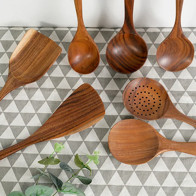 1-10 PC Teak Wooden Cooking Spoons 3