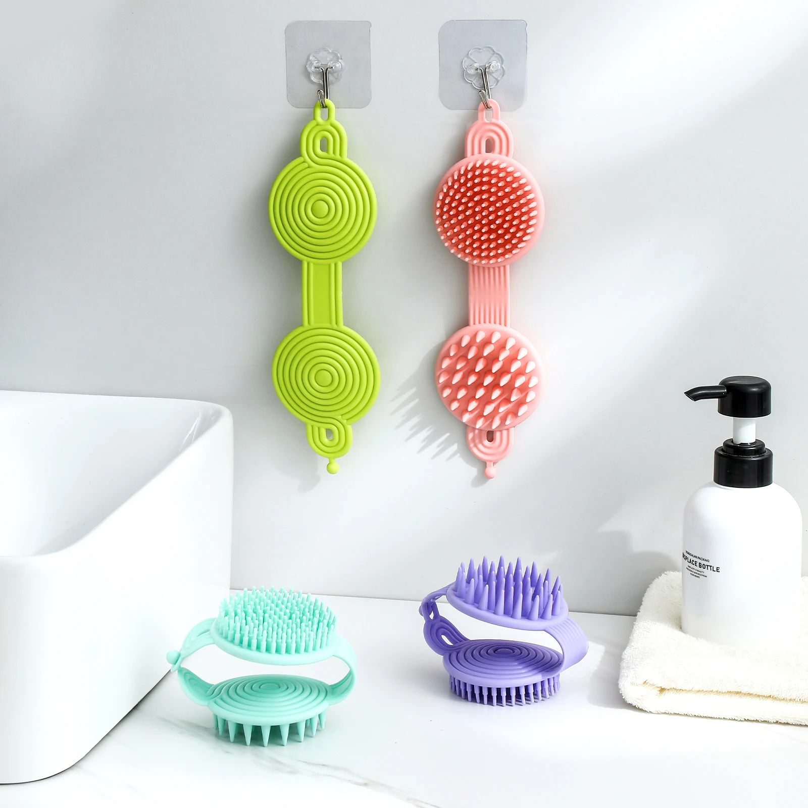 

Silicone Massage Brush Bath Brush Body Scrubber Scalp Washing Comb Bristles Handheld Bath Tool Hygienic Exfoliating Hair Brush