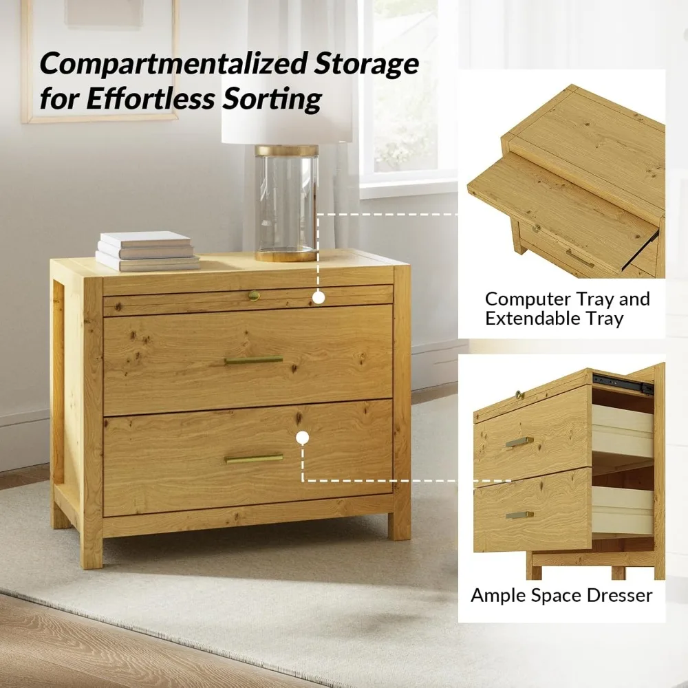 Nightstand with Drawers Set of 2, Wood Nightstand Side Table with Storage and 1 Pull-Out Tray, Farmhouse Nightstands End Table 4