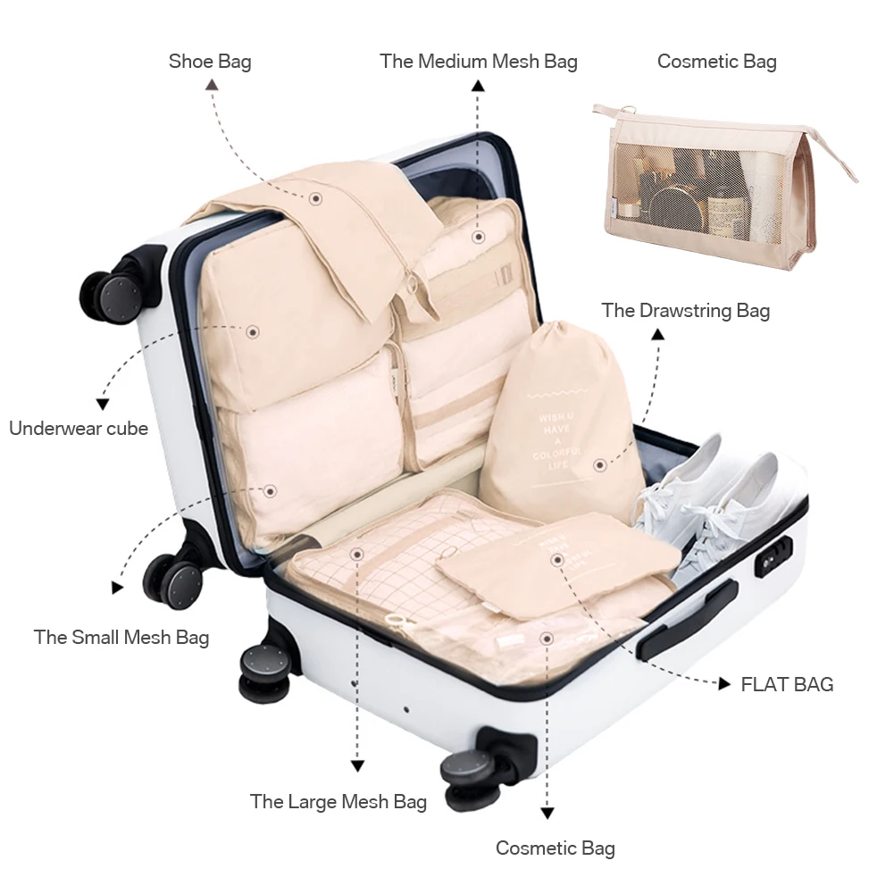 Travel Organizer Storage Bags Suitcase Packing Cubes Set Cases Portable Folding Luggage Clothes Shoe Tidy Pouch 8/7/6 Pieces Set travel bags,storage bag,shoes storage bag,clothes storage bags