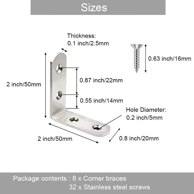 L-Shaped Corner Brackets Metal Corner Braces Drawer Shelf Wall Bracket Fixing Right Angle Corners Brace Furniture Hardware