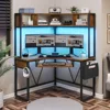Small Computer Desk with Hutch & LED Lights, Triangle Corner Computer Desk with Keyboard Tray, Storage Bag 1