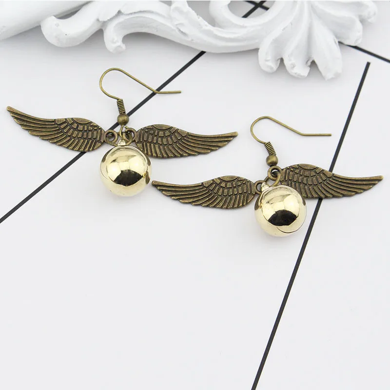 Quidditch Golden Snitch Pendant Earrings Magic Academy Hermione Snitch Ear Hook for Fans Gift Accessories