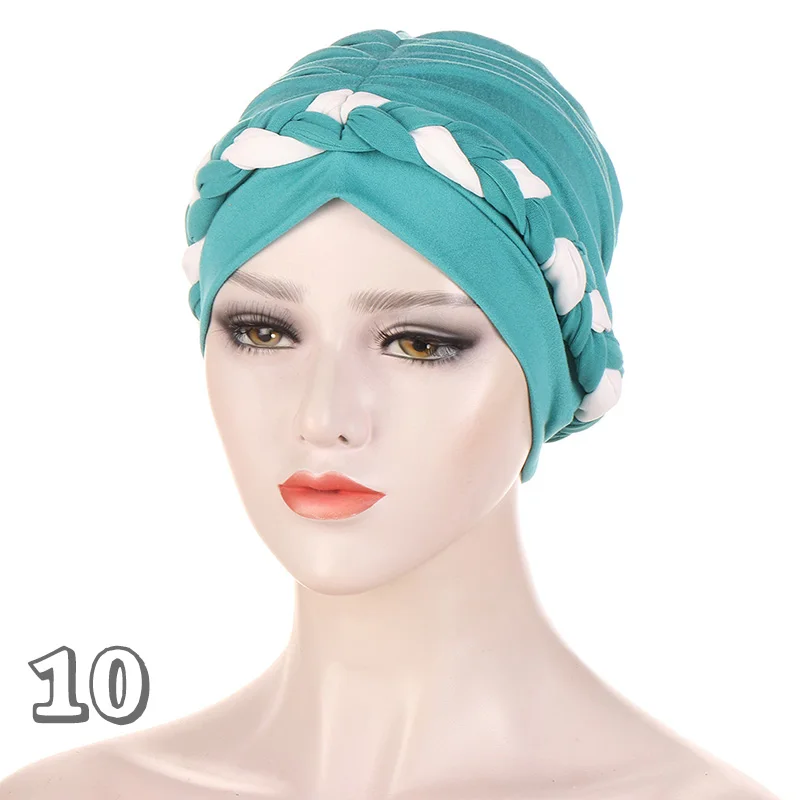 Women's Velvet Braid Headband Hat Color Blocking Muslim Headband Fashion Home Beauty Salon Hood Chemotherapy Hair Loss Hat 3