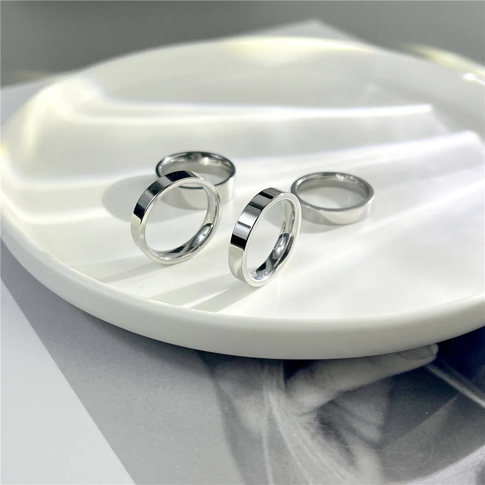 Stainless Steel Glossy Flat Couples Rings - Rose Gold & Silver Plated Finger Jewelry