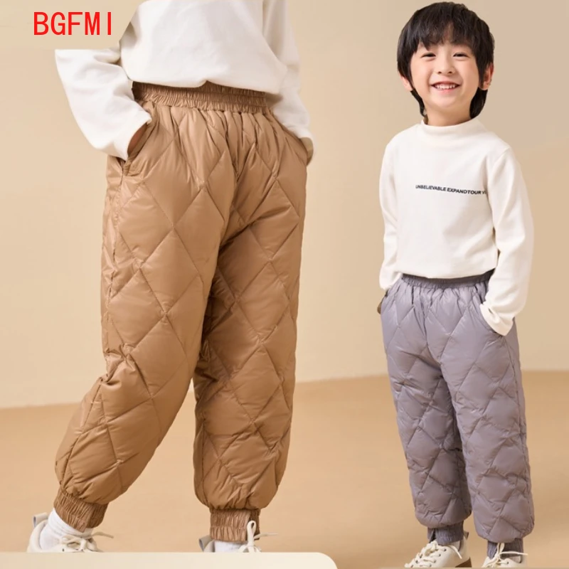 

Children's Down Pants Outwear for Boys and Girls Thickening White Duck Down High Waisted Winter Warm Pants for Teenagers