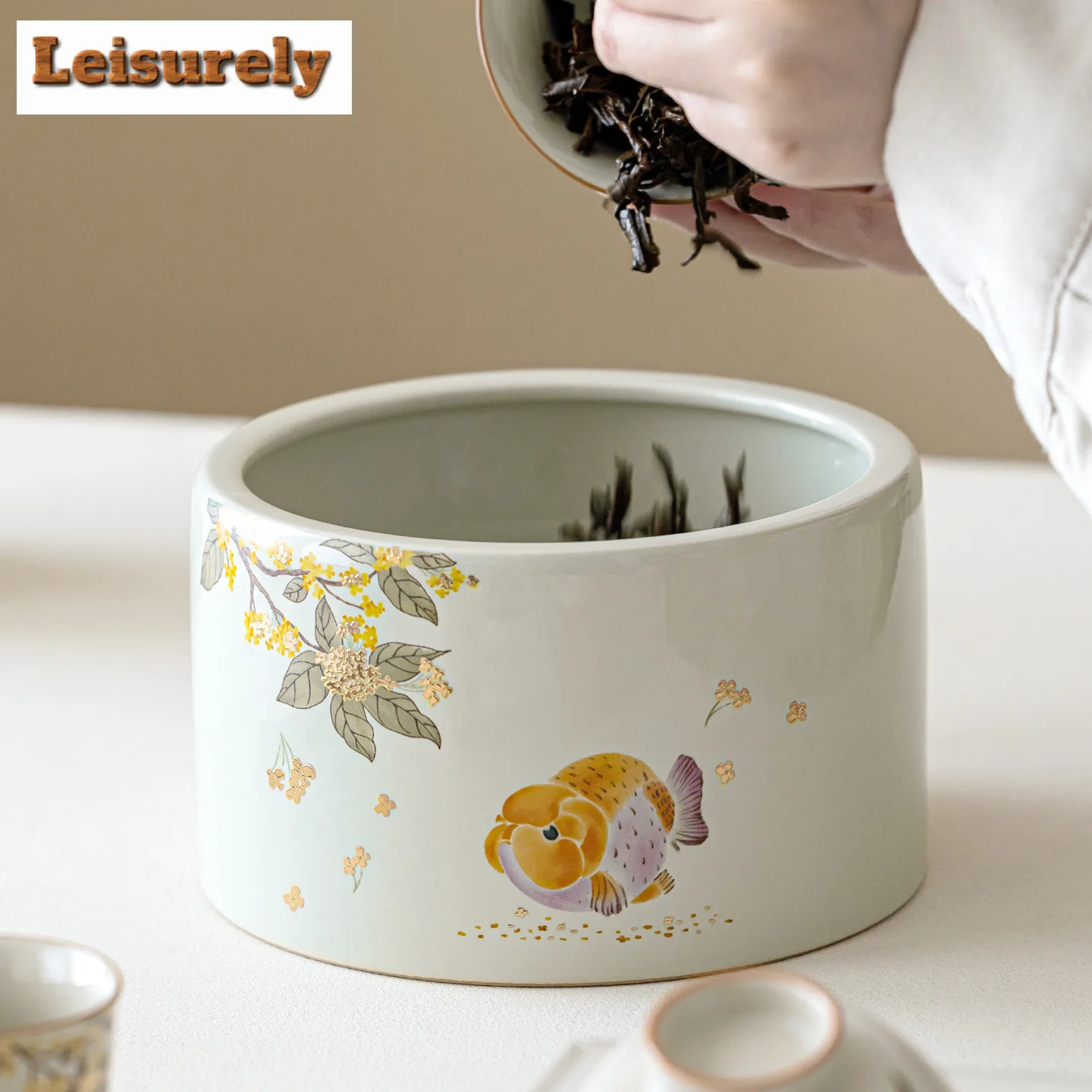 Grass Ash Gold Osmanthus Fish Jianshui Washing Cup Bowl Tea Garbage Can Household Chaxi Tea Ceremony Supplies Ornaments Supplies