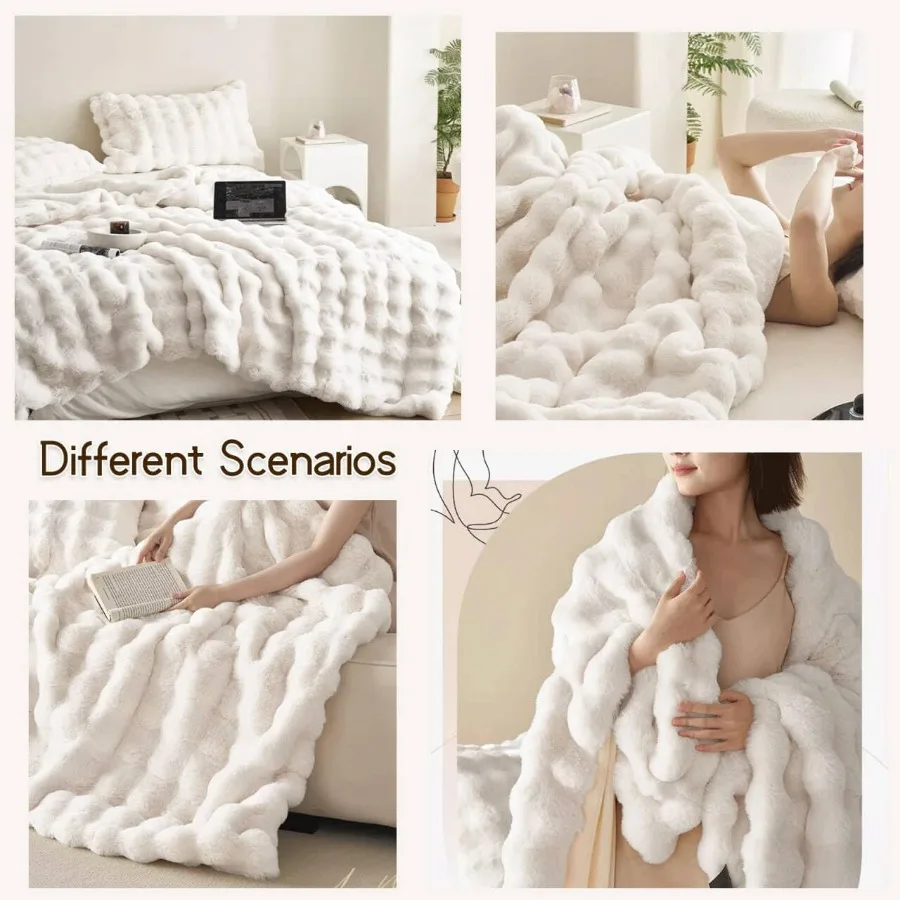 Soft Warm Faux Fur Sofa Cover Thick Shaggy Fuzzy Sectional Couch Cover Plush Fluffy Blanket Cover for Couch Sofa Bed in White P