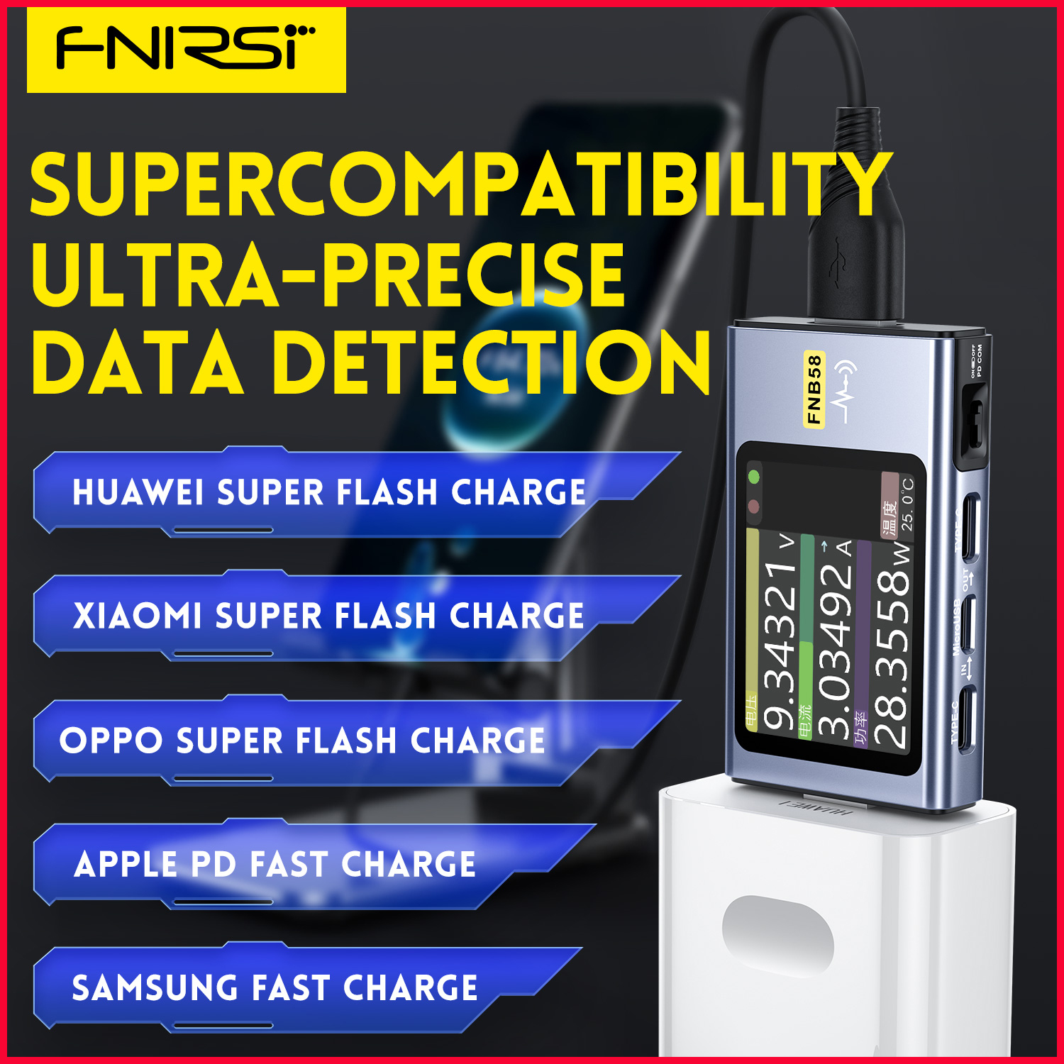 FNB58 USB Tester Voltmeter Ammeter TYPE-C Fast Charge Detection Trigger Capacity Measurement Ripple Measurement
