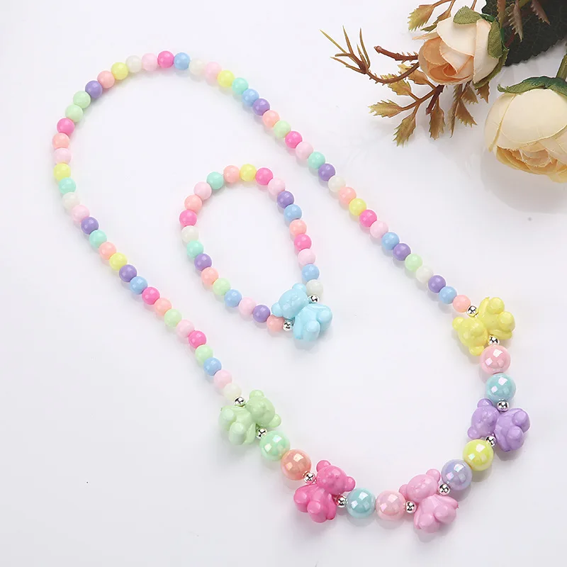 Heart Necklace and Colorful Bead Bracelet Set - Cute Jewelry for Girls