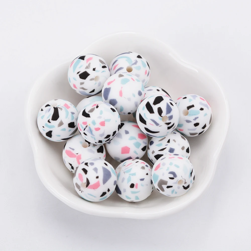 LOFCA 10 Teile/los Gedruckt Silikon Perlen 15mm Runde Leopard Terrazzo Camo Silikon Perlen Für Schmuck Machen DIY Zubehör – Detail 18