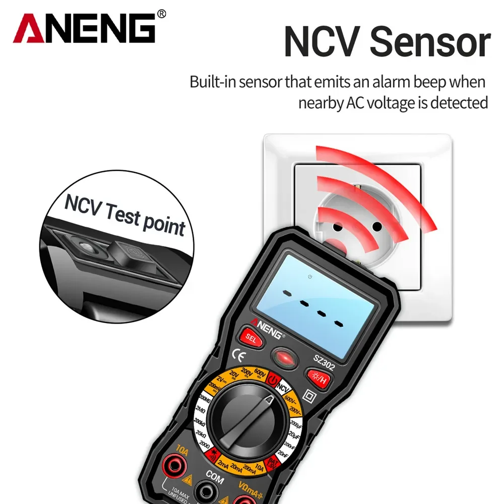 ANENG SZ302 Professional Digital Multimeter AC/DC Votage Tester NCV Detector Resistance Tester Ohm Ammeter Capacitance TestMeter 2