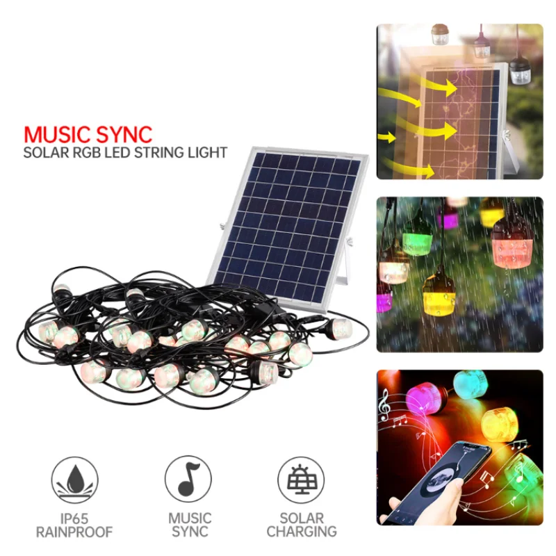 Solar light string 72WRGB color light music outdoor waterproof lighting string 13meters with light bulb Christmas Halloween Lamp 17key mini music led controller 3pin dc usb 5 24v wireless rf remote control for individually addressable strip light panel ring