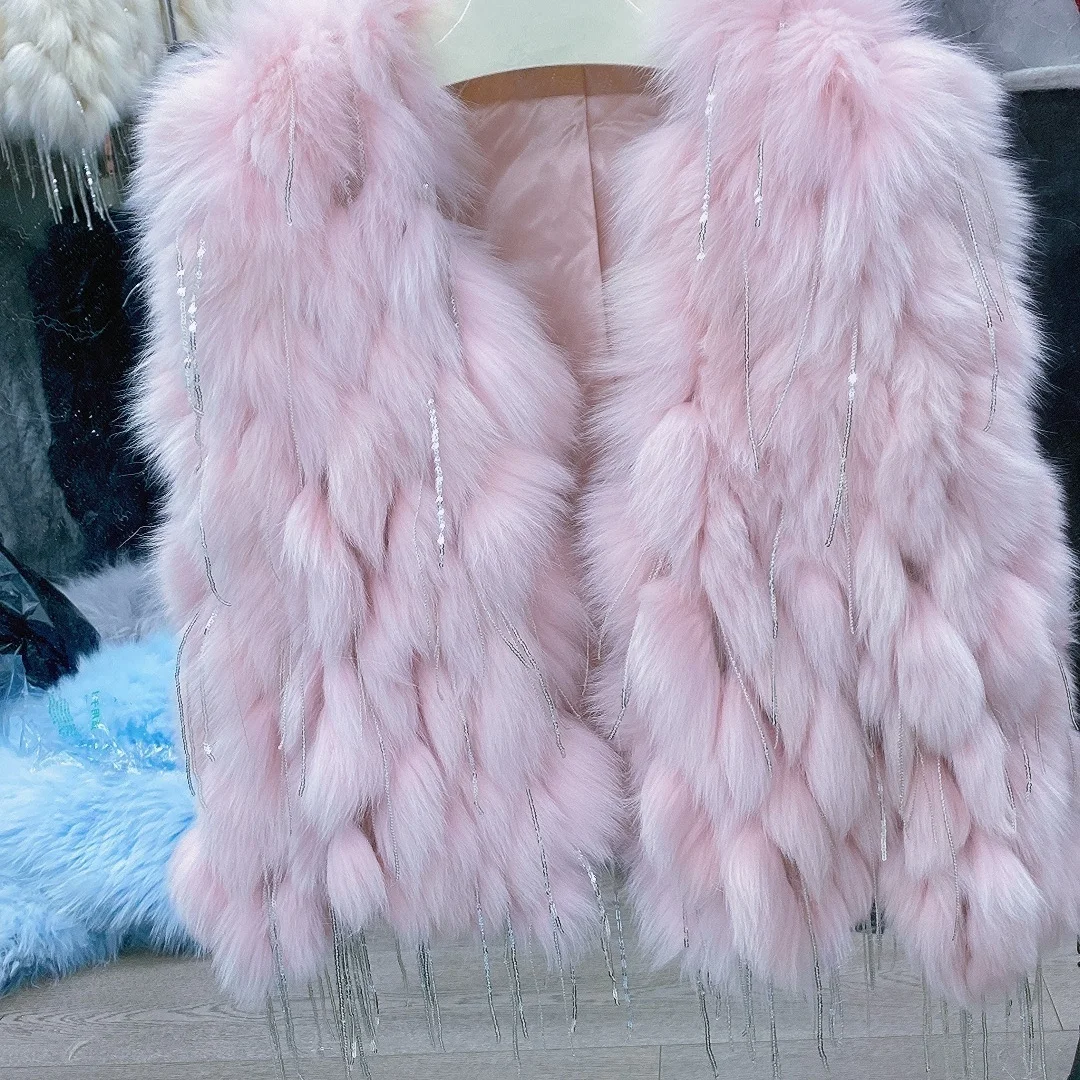 Hot Sales New Real Fox Fur Jackets With Tassels Fashion Winter