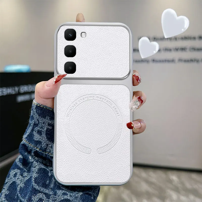 Magsafe Magnetic PU Leather Texture Shockproof Case with Non-slip Silicone Frame