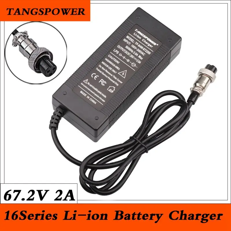 Carregador de Bateria de Lítio 60v 2a Carregador para 16s Li-ion Bateria Elétrica Bicicleta Carregador Rápido Tangspower 67.2v 2a