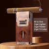 2024 Unique Cigar Lighter With V Cutter Cigar Holder Double Jet Flame Butane Refillable Torch Lighter Luxury Cigar Accessories 1