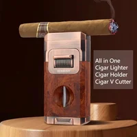 2024 Unique Cigar Lighter With V Cutter Cigar Holder Double Jet Flame Butane Refillable Torch Lighter Luxury Cigar Accessories 1