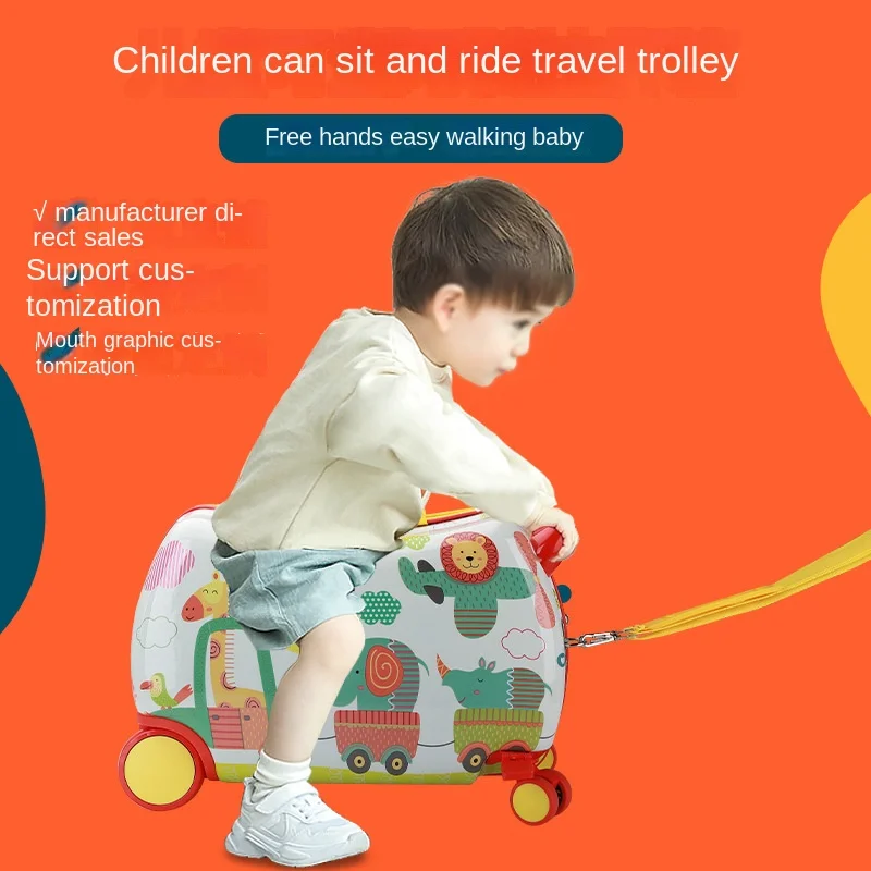 Multifunctional Sitting and Children's Cycling Cartoon Luggage Universal Wheel Suitcase Gift Baby Riding Box