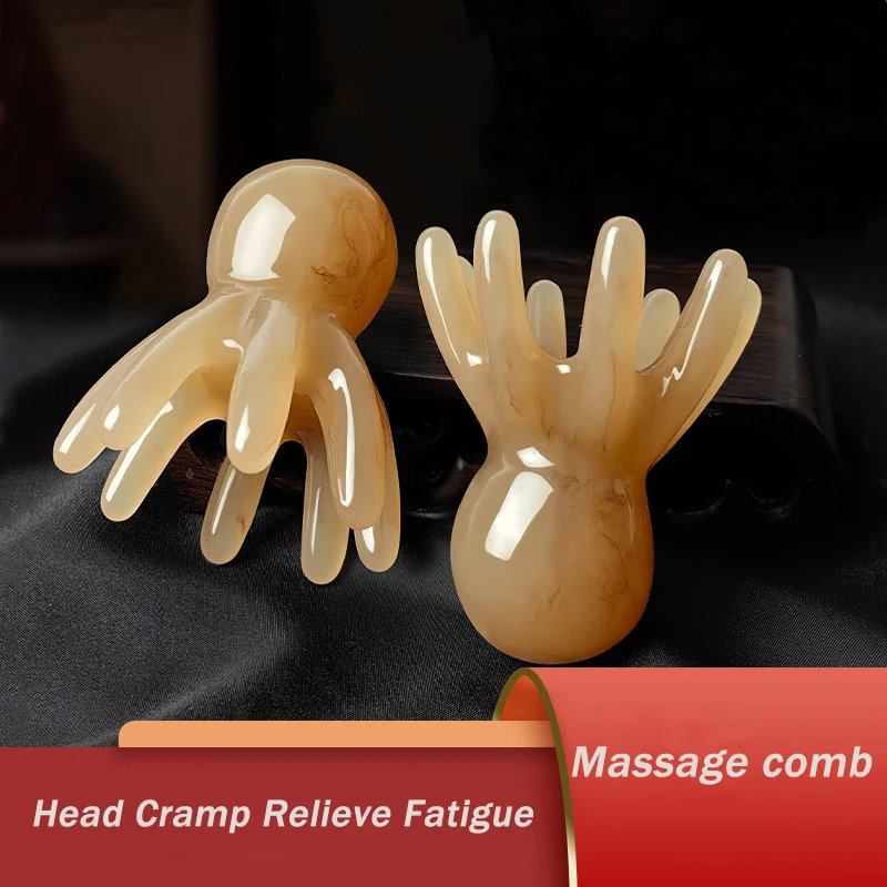 Resin Octopus Massage Comb Head Meridian Scraping Scalp Massage Brush Acupuncture SPA Gua Sha Massage Comb Fatigue Relief Massag