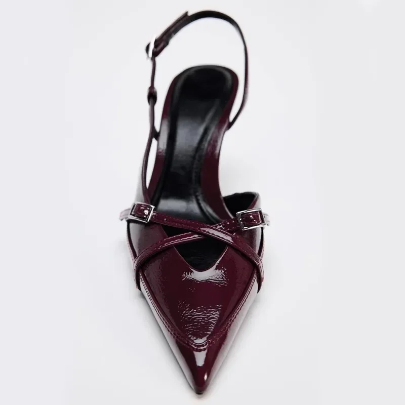 Women Slingback Sandals High Heels Pointed Toe Belt Buckle Mules Pumps