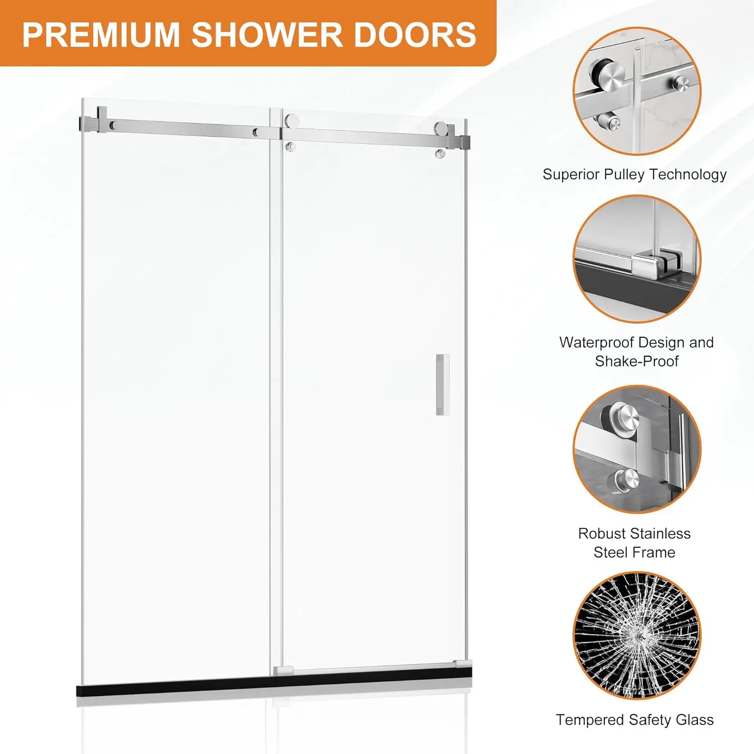 56-60"" W X 72"" H Frameless Sliding Shower Door, Water Repellent Shower Glass Door With 5/16"" (8Mm) Clear Sgcc Tempered 6
