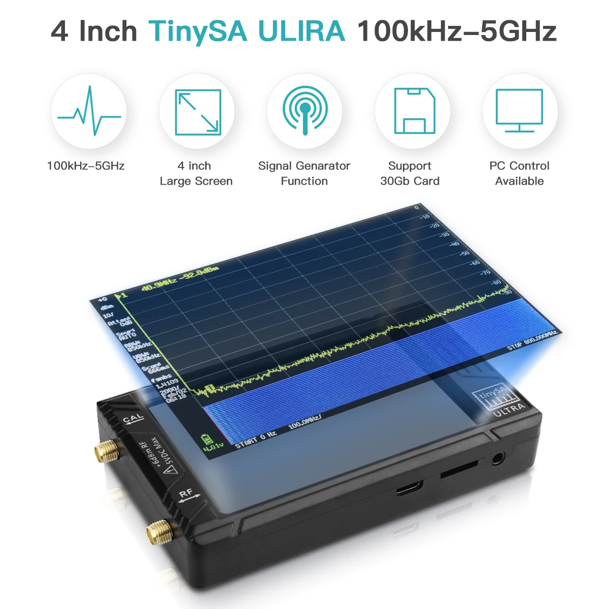 Handheld Display TinySA ULTRA 4" 100k-5.3GHz RF Signal Generator Spectrum Analyzer for SDR Radio Shortwave Antenna shortwave antenna