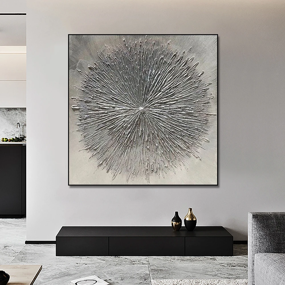 

Modern Hand Painted Abstract Silver Oil Painting Canvas Wall Art Picture Nordic Thick Texture Oil Painting For Living Room Decor