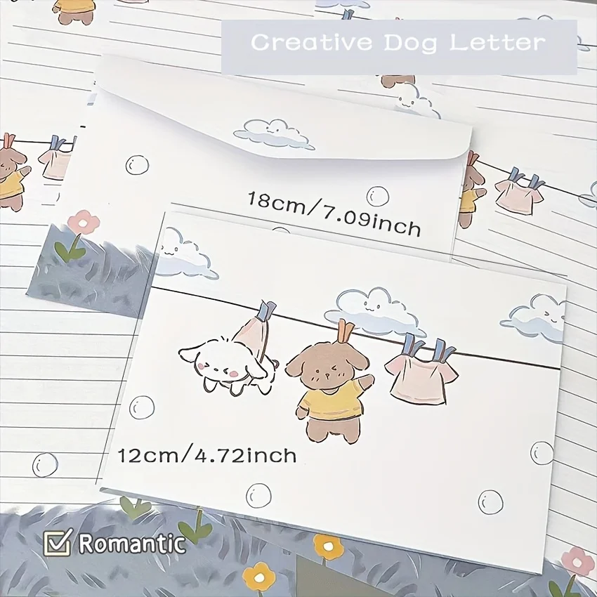 4 charming puppy and floral letter sets with envelopes-creative handwritten stationery for students, holidays, and birthdays