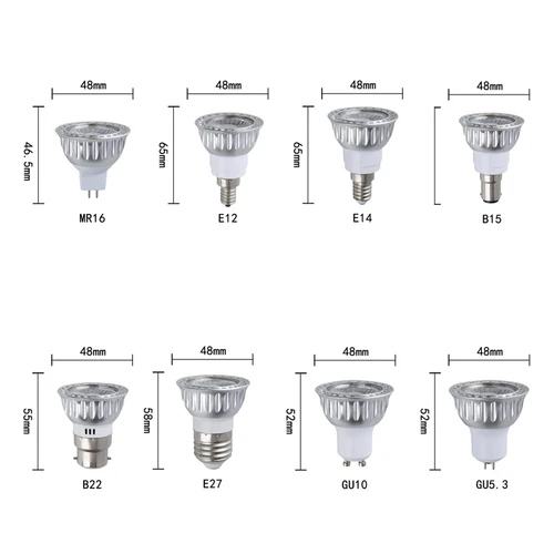 밝기 조절 가능 LED 스포트라이트, COB 스포트라이트 전구, 밝은 홈 램프, 알루미늄 조명, GU10, GU5.3, E12, E27, E14, B15, B22, MR16, DC 12V, 24V 2