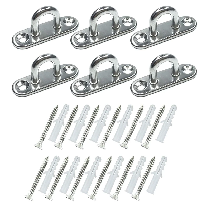 

6 Pcs Stainless Steel 1.8 Inch Pad Eye Plate U Hooks Marine Hardware Staple Hook Loop With Screws