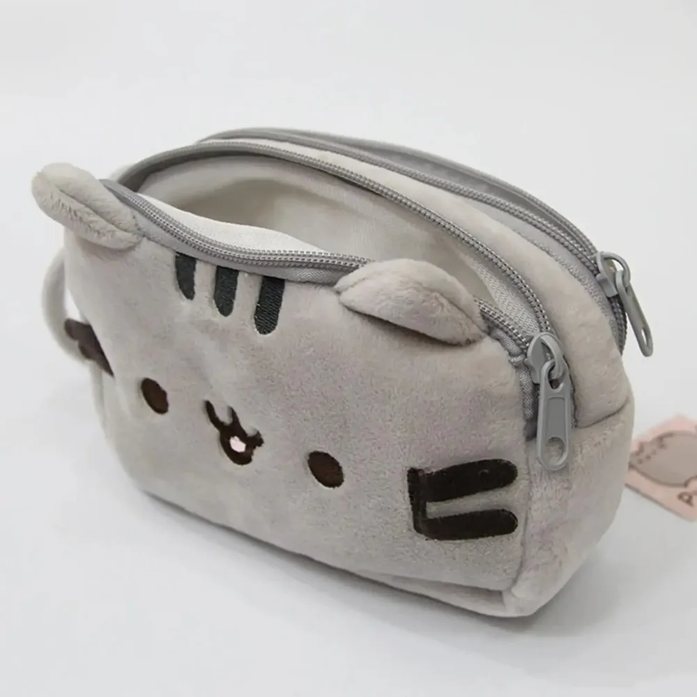 Plush Pencil Case Cute Cat Makeup Bag Large Capacity Portable Stationery Storage Pouch Zipper Closure