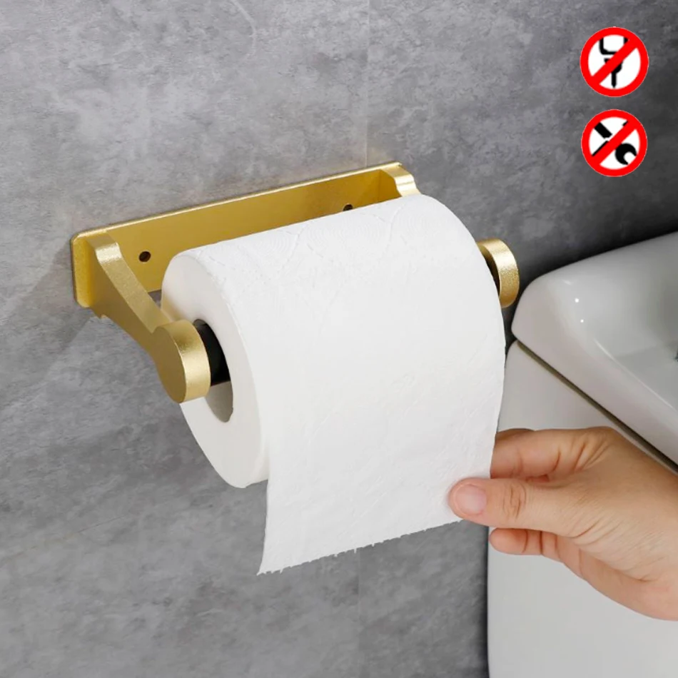 Toilet Paper Holder Adhesive Kitchen Bathroom Aluminum Matt Gold Black  Sliver Stand WC Paper Towel Hanger Rack Tissue Roll Shelf - AliExpress