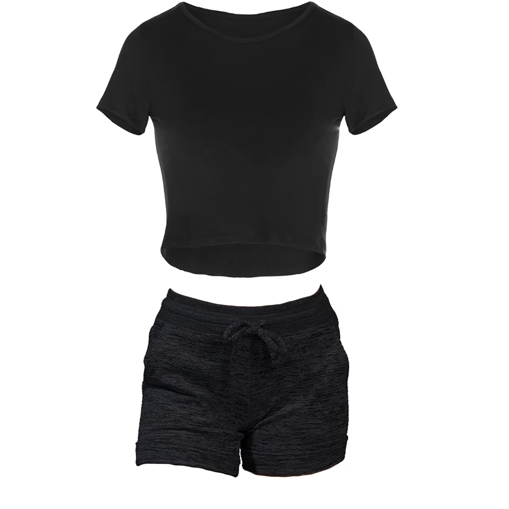 Solid Women Short Sleeve Sets 2 Pieces Set Loose Slim Crop T Shirts Clothing Streetwear Shorts Loose Straight Summer new women fashion casual long sleeve top shorts set suits summer sexy matching sets solid casual home loose tshirt short sets