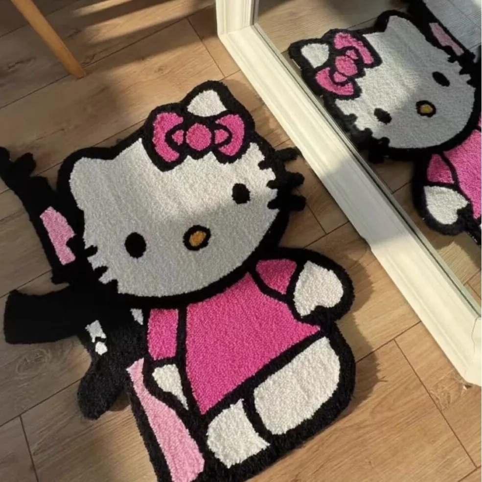 

Sanrio Hello Kitty Plush Floor Mat Cartoon Kt Cat Kawaii Cute Cartoon Non-Slip Imitation Cashmere Rug Room Bedside Decoration C