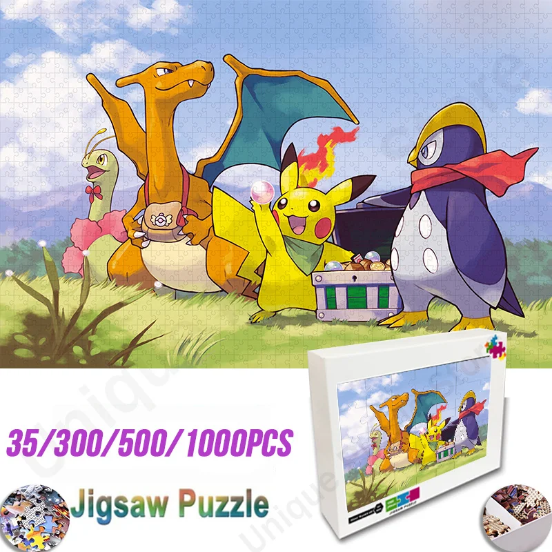 35/300/500/1000 Pieces Pikachu Jigsaw Puzzles for Adults Anime Puzzle Cartoon Kids Enlighten Learning Educational Toys Gifts