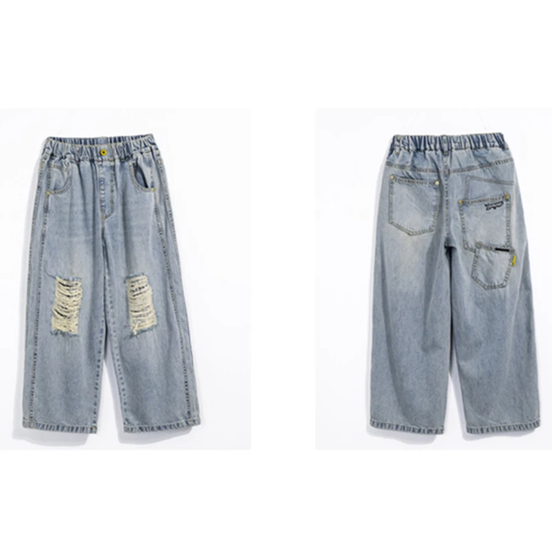 디스트레스드 디자이너 키즈 데미지 진 바지, 무릎에 구멍이 있는 남아용 캐주얼 데님 팬츠 5 6 8 9 10 12 14세
