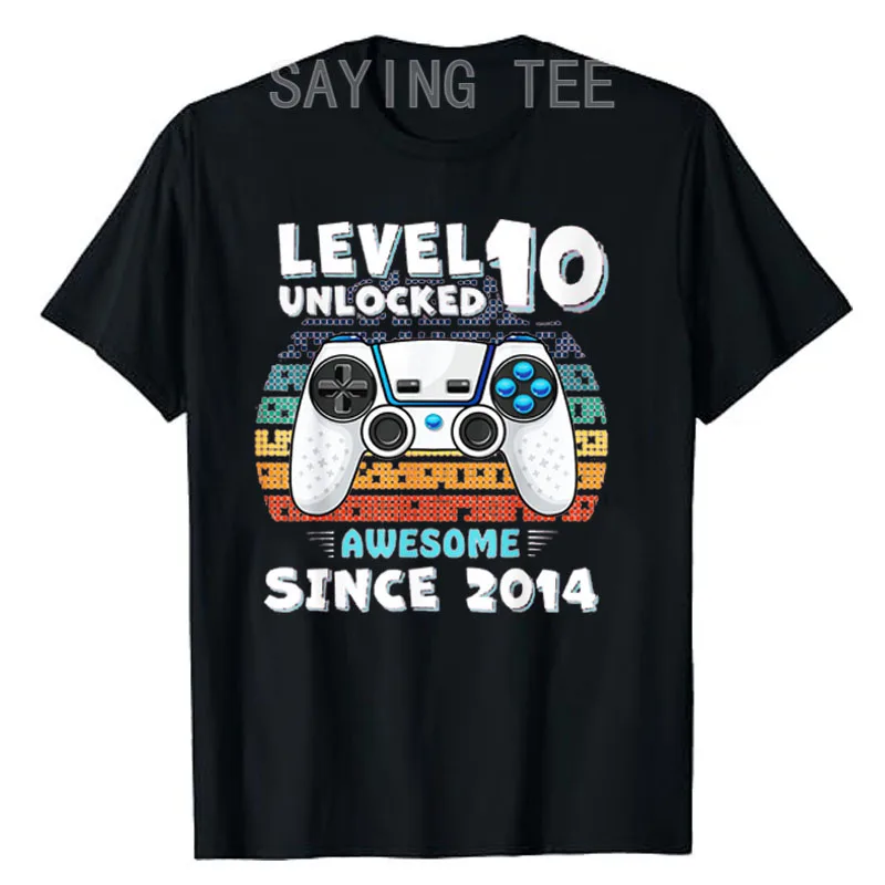 

Level 10 Unlocked Awesome Since 2014 Gaming 10th Birthday T-Shirt Born in 2014 Video Gamer Tee Tops Cool Sons Nephew B-day Gifts