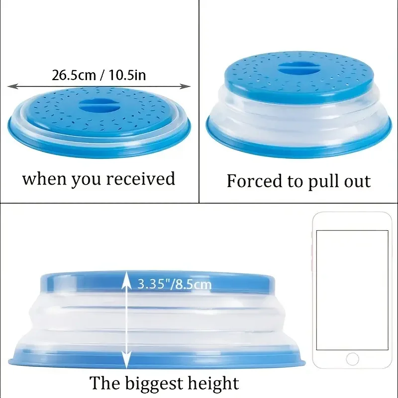 1pc Collapsible Microwave Lid For Reheating Food, Meal Prep Gadget, No Mess Folding Bowl Cover, Kitchen Tool