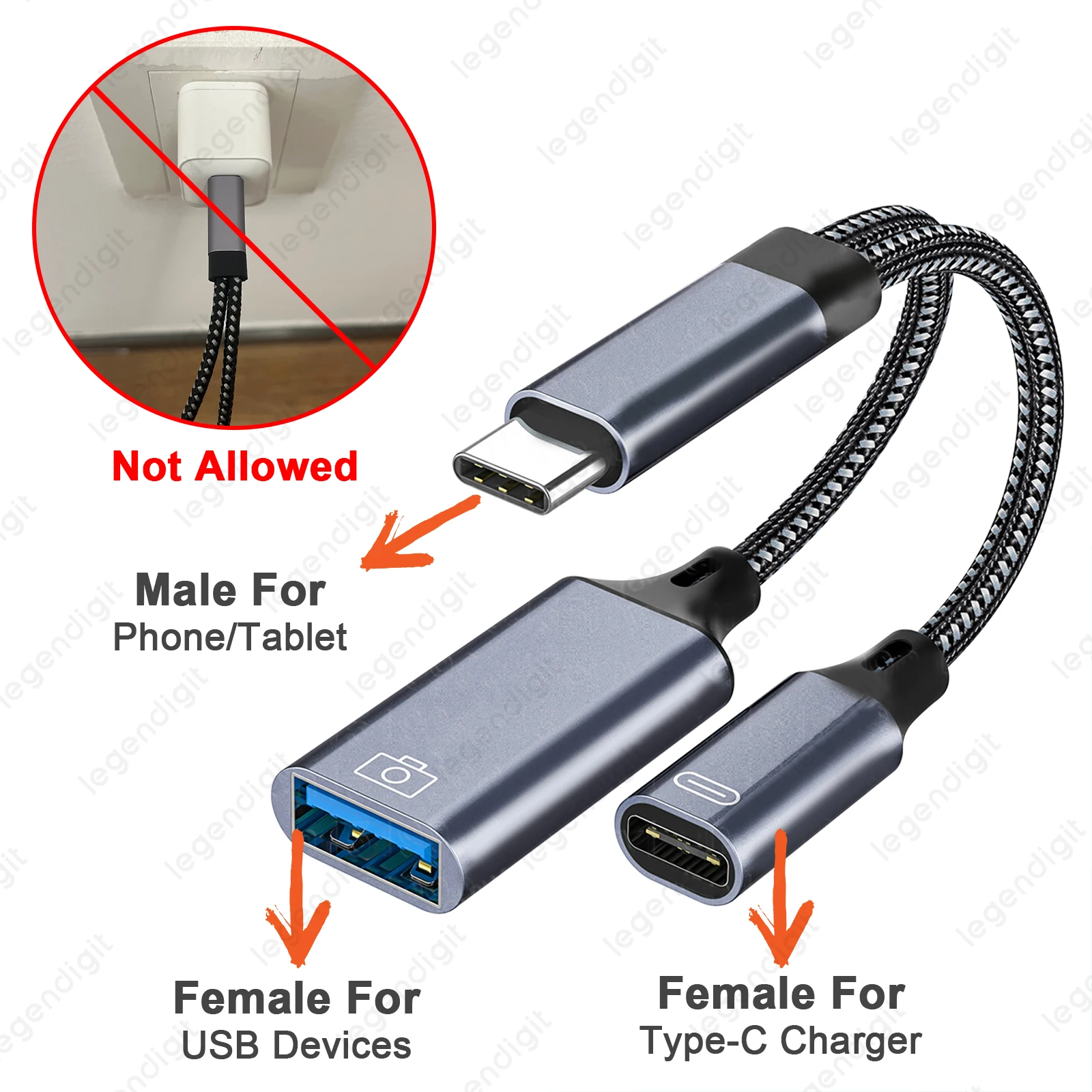 รูปสินค้า สายชาร์จ USB-C 2-in-1 สำหรับมือถือและแล็ปท็อป