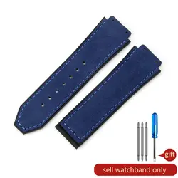 Premium Soft Frosting Cowhide Watch Strap with Rubber Underskin - Black 19mm for 26x19mm (Sky Blue-No buckle)