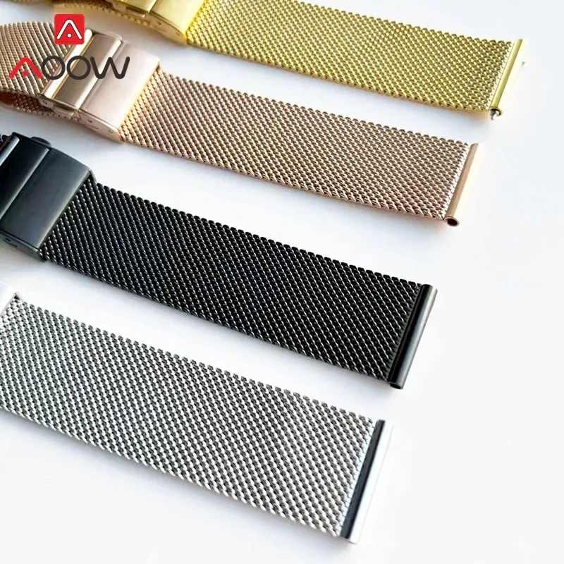 Sleek Stainless Steel Mesh Milanese Loop Watchband with Folding Buckle