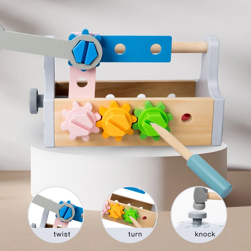 Children Toolbox Wooden Toys Pretend Play Set Nut Disassembly Screw Assembly Simulation Repair Games Educational Sensory Toys
