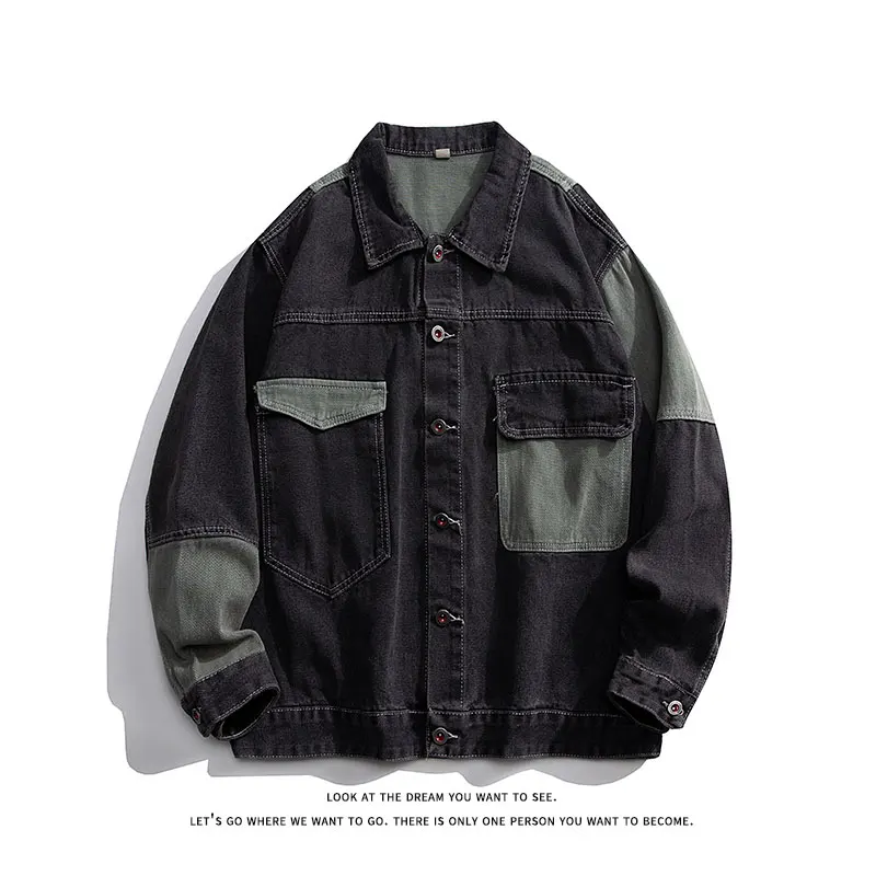 Men's Denim Jacket Oversize Spliced Color Blocking Spring Autumn Jacket Hip Hop Menswear Japanese Style Male Jeans Jacket 1