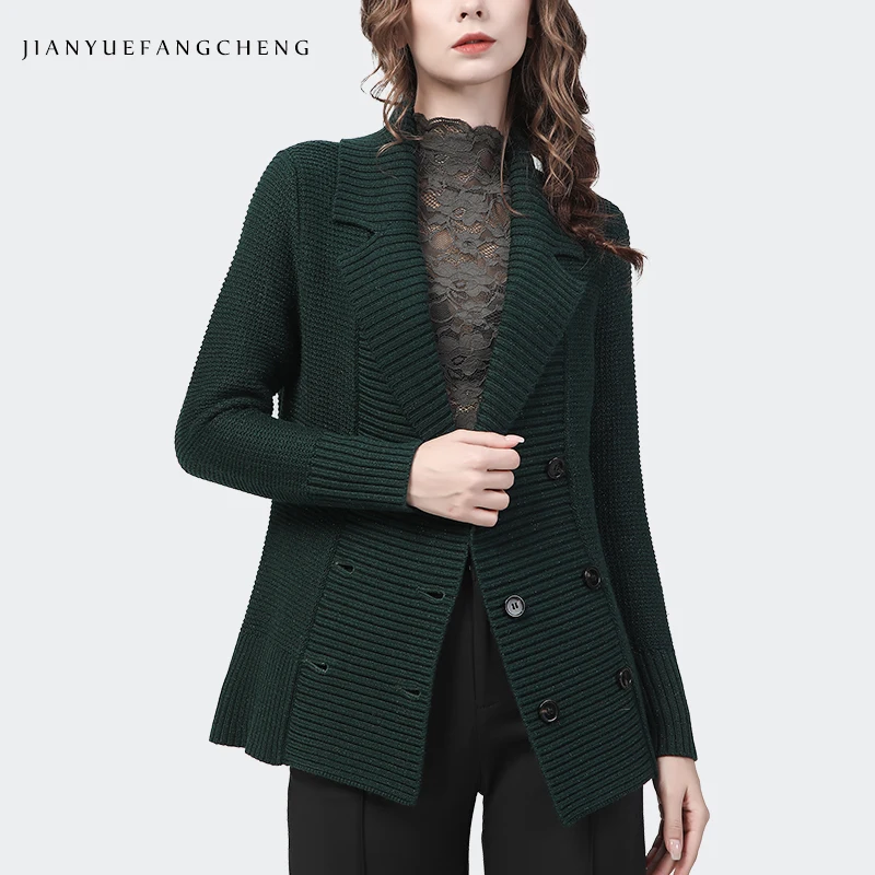 cardigan-a-col-de-costume-pour-femme-vetement-chaud-et-epais-nouvelle-collection-automne-hiver-tricot-a-double-boutonnage-vert
